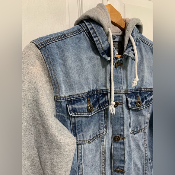 Brooklyn Cloth Men's Medium Denim Fleece Blue Hoodie Trucker Jacket Pockets - Picture 1 of 14